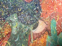 an abstract painting of a colorful eye